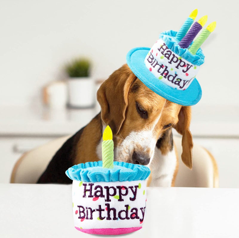 Ushang Pet Large Dog Birthday Cake Hat & Bandana Scarfs Set Blue, Handmade Dog Happy Birthday Hat with Colorful Candles, Extral Large Dog Birthday Party Supplies Decorations - Image 2
